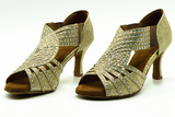 Professional Latin Dance Shoes Gold Satin Rhinestone Ballroom Tango Dancing Shoes For Women