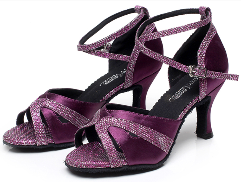 Black Purple Ballroom Dance Shoes Girls Latin Salsa Dancing Shoes For Women High Heel Sandals
