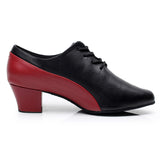 Black Red Modern Dance Shoes Women Ladies Thick Cuban Heel Closed Toe Latin Ballroom Dancing Shoes