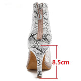 <transcy>Mujeres Salón de baile social Botas de baile de salsa latina Zapatos de baile de fiesta de malla de aire blanco con textura de serpiente</transcy>
