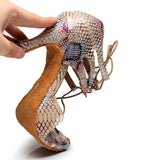 Snake Pattern Upper Latin Salsa Dance Shoes For Women Ladies Girls Lace Up Tango Ballroom Dancing Shoes