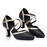 <transcy>Zapatos negros de baile latino | Modernos zapatos de baile de salón con tiras cruzadas | Zapatos de baile profesionales | Danceshoesmart</transcy>