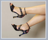Women Flower Latin Ballroom Dance Shoes Female Soft Bottom Bachata Salsa Dancing Shoes for Girls High Heel