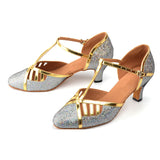 Sequined Cloth Modern Dancing Shoes Women Closed Toe Soft Bottom Ballroom Latin Dance Shoes Heel