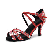 Red Rhinestone Ballroom Latin Dance Shoes Soft Sole Women Professional Plus Size Salsa Waltz Dancing Shoes