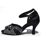 <transcy>Женская танцевальная обувь со стразами | Атласная обувь для латинских бальных танцев | Замшевая подошва | Danceshoesmart</transcy>