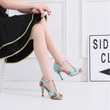 Blue Red Flower Dance Shoes Satin Soft Bottom Latin Ballroom Salsa Dancing Shoes For Women Girls