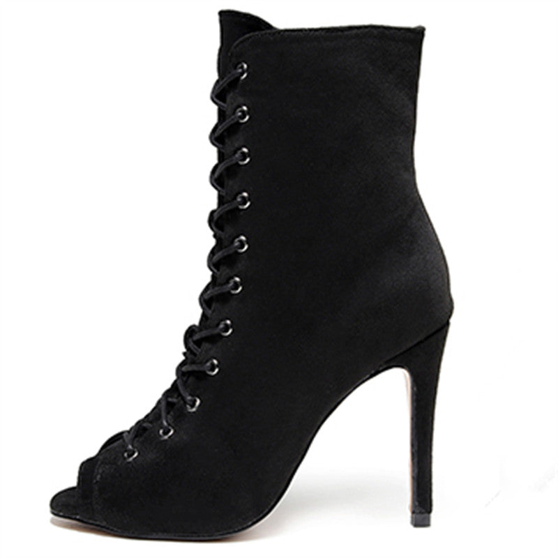 Woman Ballroom Dance Shoes Black High Heel Bachata Salsa Dancing Shoes For Girls Soft Bottom Dance Boots