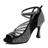 Rhinestone Latin Ballroom Dance Shoes Women Black Champagne Salsa Dancing Shoes For Party Girls Performance Shoes
