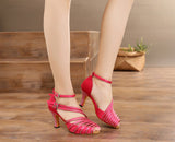 Satin Women's Dance Shoes | Pink Latin Ballroom Dance Shoes | Rhinestone Salsa Shoes | Danceshoesmart