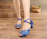 Blue Black Women Dance Shoes | Salsa Rhinestone Ballroom Dance Shoes Shining | Salsa Party Shoes | Danceshoesmart