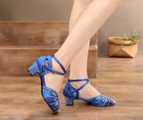 Blue Black Women Dance Shoes | Salsa Rhinestone Ballroom Dance Shoes Shining | Salsa Party Shoes | Danceshoesmart