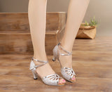 Latin Dance Shoes | Ballroom Tango Girls Dancing Shoes | Silver Glitter | Customized Heel | Danceshoesmart