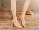 <transcy>Zapatos de baile latino de tacón personalizados | Zapatos de baile de salón con diamantes de imitación para mujer | Cremallera de suela de gamuza | Danceshoesmart</transcy>