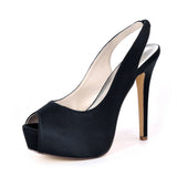 Women Girl Satin Stiletto Heel Peep Toe Platform Pumps Sandals For Wedding Party