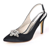 Women's Satin Stiletto Heel Closed Toe Pumps Sandals With Rhinestone