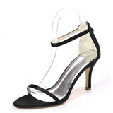 Women's Satin Stiletto Heel Open Toe Sandals With Chain Pumps