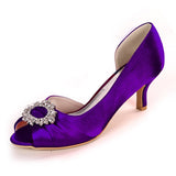 Peep Toe Pumps For Women Bride Satin Rhinestone Buckle Sandals 6cm Heel