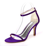 Women's Satin Stiletto Heel Open Toe Sandals With Chain Pumps