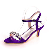 Ladies Women Sandals Satin Rhinestone Wedding Party Fashion Shoes 6cm Heel