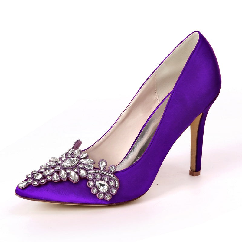 Women's Satin Rhinestone Wedding Shoes Spring Summer Autumn Elegant Pointed Toe Pumps