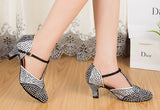 <transcy>Черно-белые женские туфли для танцев | Современные туфли для сальсы со стразами | Обувь для латинских танцев | Danceshoesmart</transcy>