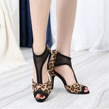 Social Ballroom Dance Boots Women's Latin Salsa Tango Dance Shoes Leopard