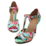Blue Red Flower Dance Shoes Satin Soft Bottom Latin Ballroom Salsa Dancing Shoes For Women Girls