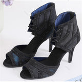 Salsa Jazz Indoor Plus Size Latin Dance Shoes for Dancing Women Modern High Heel Flock Boots