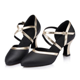 <transcy>Zapatos negros de baile latino | Modernos zapatos de baile de salón con tiras cruzadas | Zapatos de baile profesionales | Danceshoesmart</transcy>