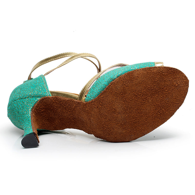 Green Latin Ballroom Salsa Dance Shoes Customized Heel Soft Sole Dancing Shoes For Women Girls