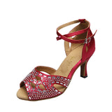 Satin Rhinestone Women Latin Ballroom Salsa Dance Shoes Custom Heel
