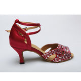 Satin Rhinestone Women Latin Ballroom Salsa Dance Shoes Custom Heel