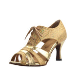 <transcy>Zapatos de baile de salsa para salón de baile latino con purpurina para mujer, zapatos de baile para profesores de tango con cordones</transcy>