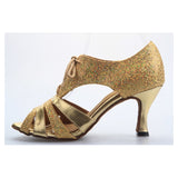 <transcy>Zapatos de baile de salsa para salón de baile latino con purpurina para mujer, zapatos de baile para profesores de tango con cordones</transcy>