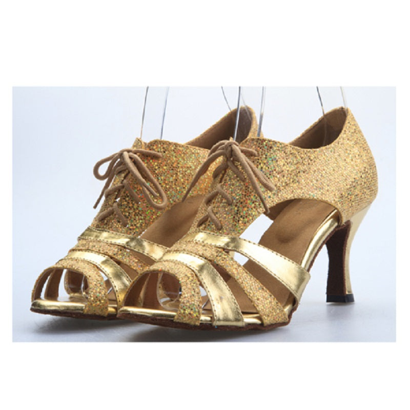 Glitter Women Latin Ballroom Salsa Dance Shoes Lace Up Tango Teacher Dance Shoes