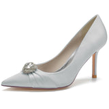Women's Satin Stiletto Heel Closed Toe Pumps With Rhinestone