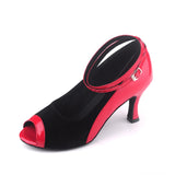 Professional Women's Latin Dance Shoes Black Red Dance Shoes Sandals Salsa High Heels Shoes Party Adult Sports