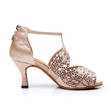 <transcy>Zapatos de baile de tango de salón de baile latino de satén de diamantes de imitación</transcy>