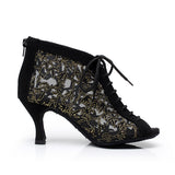 <transcy>Zapatos de baile de salsa de salón latino de malla para mujeres niñas</transcy>
