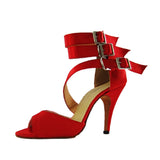 <transcy>Rojo Negro Salón de baile latino Salsa Zapatos de baile Botas Satén Tacón alto Personalizado</transcy>