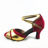Women Character Dance Shoes Closed Toe Flock PU Modern Latin Ballroom Dancing Shoes Customized Heel