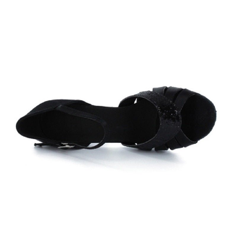 <transcy>Атласная фиолетовая черная женская обувь для латинских танцев, обувь для выступлений, бальных танцев, сальсы, танцевальная обувь</transcy>