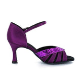 Satin Purple Black Women Latin Dance Shoes Performance Teacher Ballroom Salsa Dance Shoes
