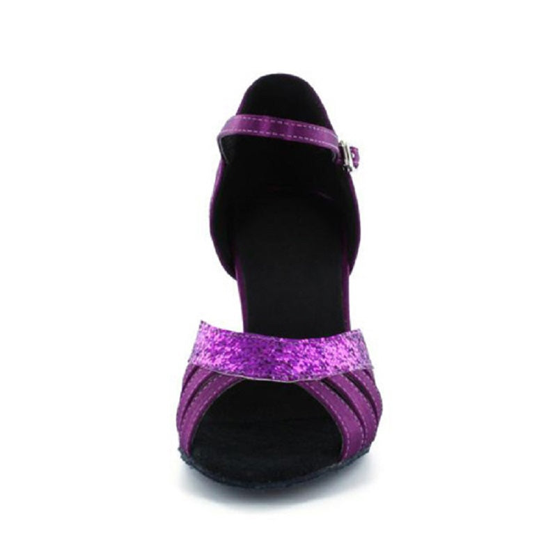 Satin Purple Black Women Latin Dance Shoes Performance Teacher Ballroom Salsa Dance Shoes