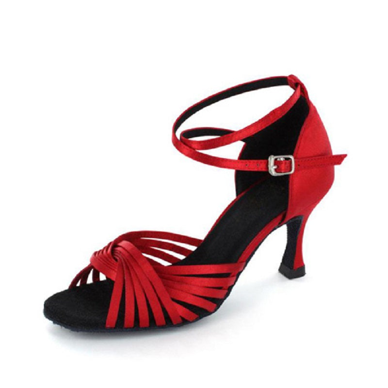 Satin Red Black Latin Ballroom Salsa Dance Shoes For Women Ladies
