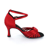 Satin Red Black Latin Ballroom Salsa Dance Shoes For Women Ladies