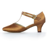 Women Latin Dance Shoes Satin Sandal Ladies Ballroom Modern Dancing Shoes High Heel Soft Sole Buckle