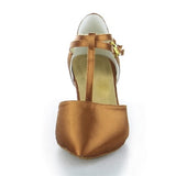 Women Latin Dance Shoes Satin Sandal Ladies Ballroom Modern Dancing Shoes High Heel Soft Sole Buckle