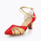 <transcy>Zapatos de baile latino con purpurina roja, suela de satén de gamuza, suela de salón, Tango, salsa, zapatos de baile modernos</transcy>